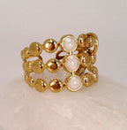 Bague Agathe - Perles dorées et blanches nacrées