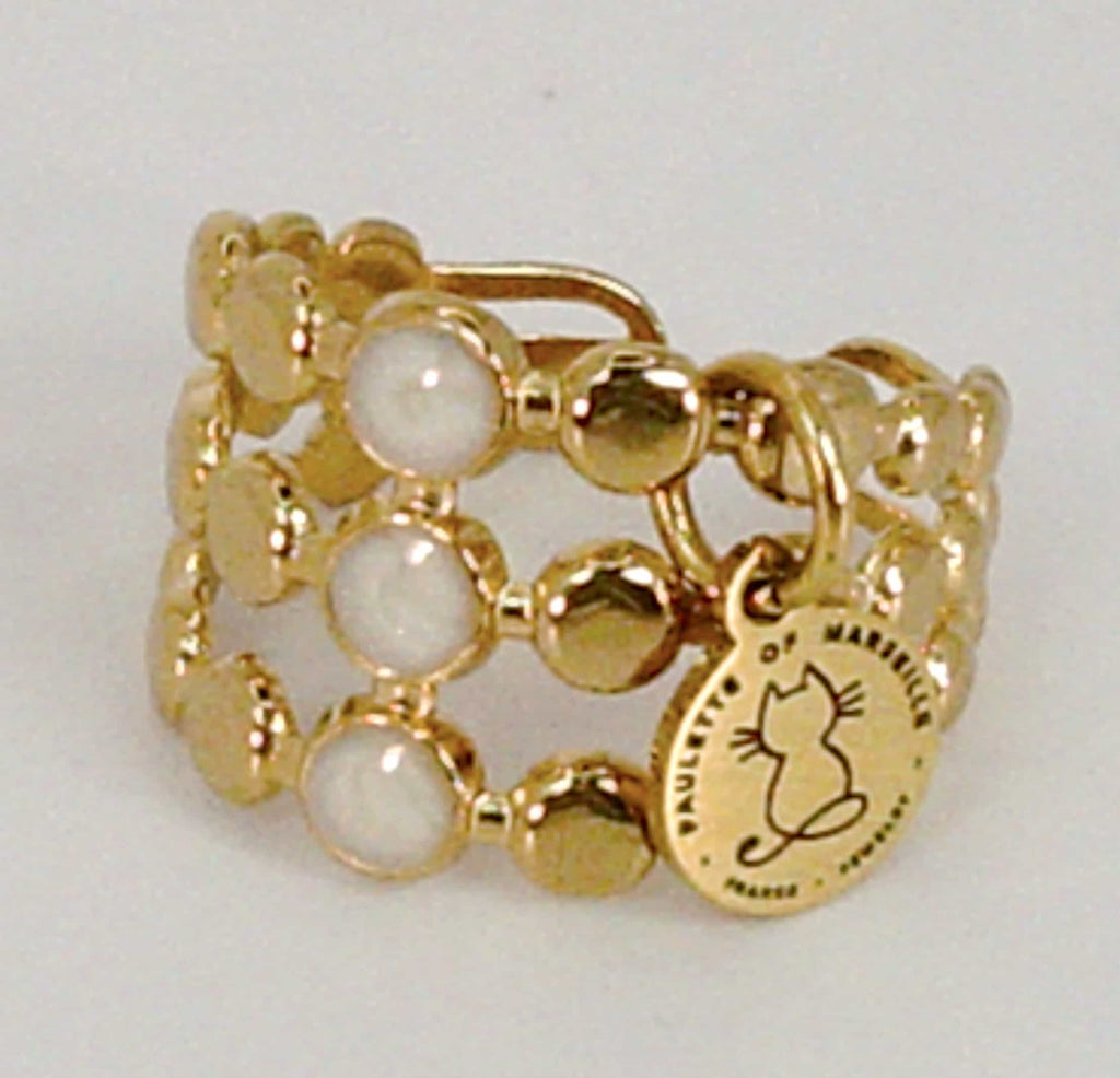 Bague Agathe - Perles dorées et blanches nacrées